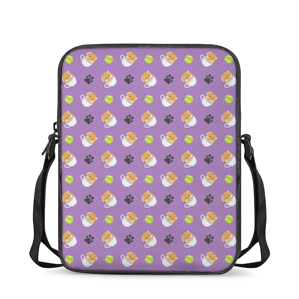 Pomeranian In Tea Cup Pattern Print Rectangular Crossbody Bag