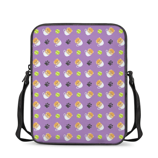 Pomeranian In Tea Cup Pattern Print Rectangular Crossbody Bag
