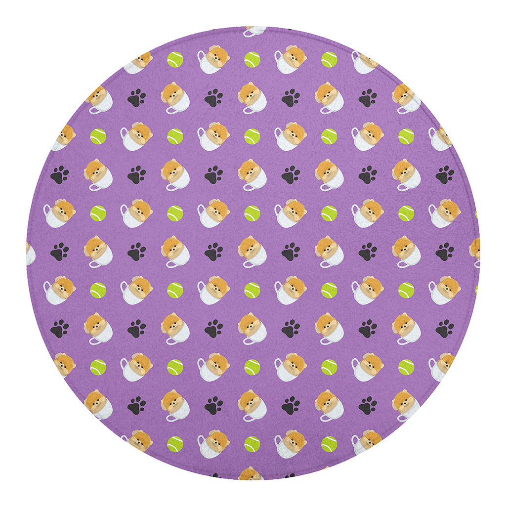 Pomeranian In Tea Cup Pattern Print Round Blanket