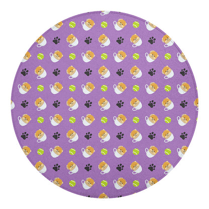 Pomeranian In Tea Cup Pattern Print Round Blanket