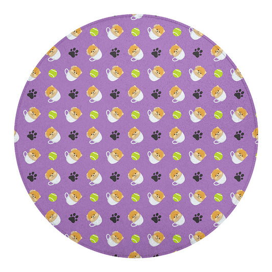 Pomeranian In Tea Cup Pattern Print Round Blanket