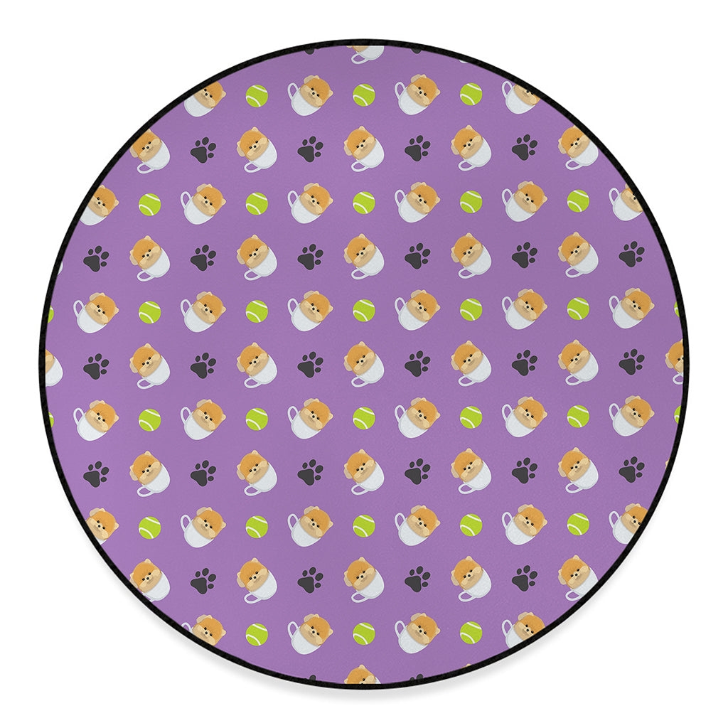 Pomeranian In Tea Cup Pattern Print Round Floor Mat