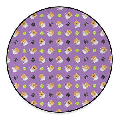 Pomeranian In Tea Cup Pattern Print Round Floor Mat