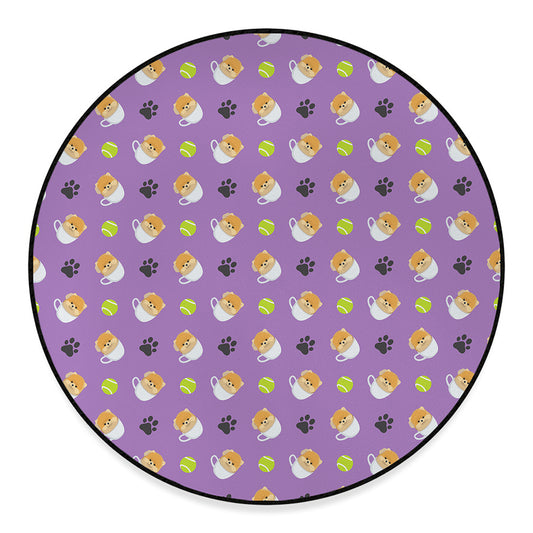Pomeranian In Tea Cup Pattern Print Round Floor Mat