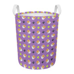 Pomeranian In Tea Cup Pattern Print Round Laundry Basket