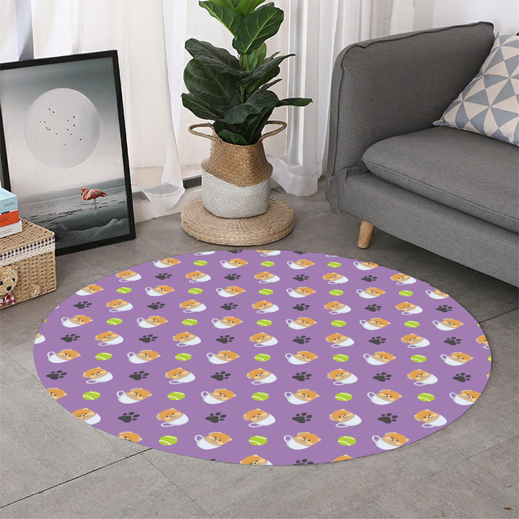 Pomeranian In Tea Cup Pattern Print Round Rug