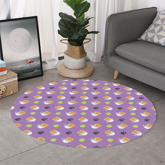 Pomeranian In Tea Cup Pattern Print Round Rug