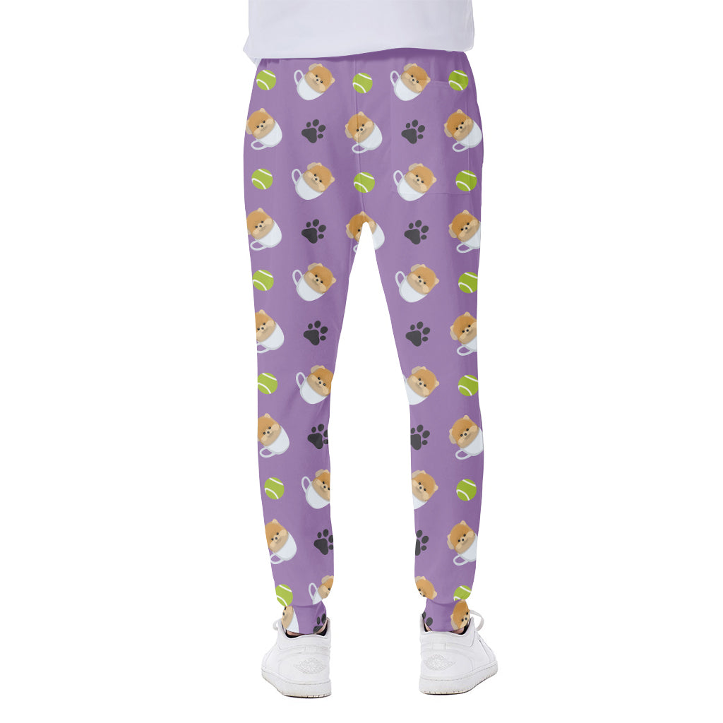 Pomeranian In Tea Cup Pattern Print Scuba Joggers