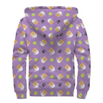 Pomeranian In Tea Cup Pattern Print Sherpa Lined Zip Up Hoodie