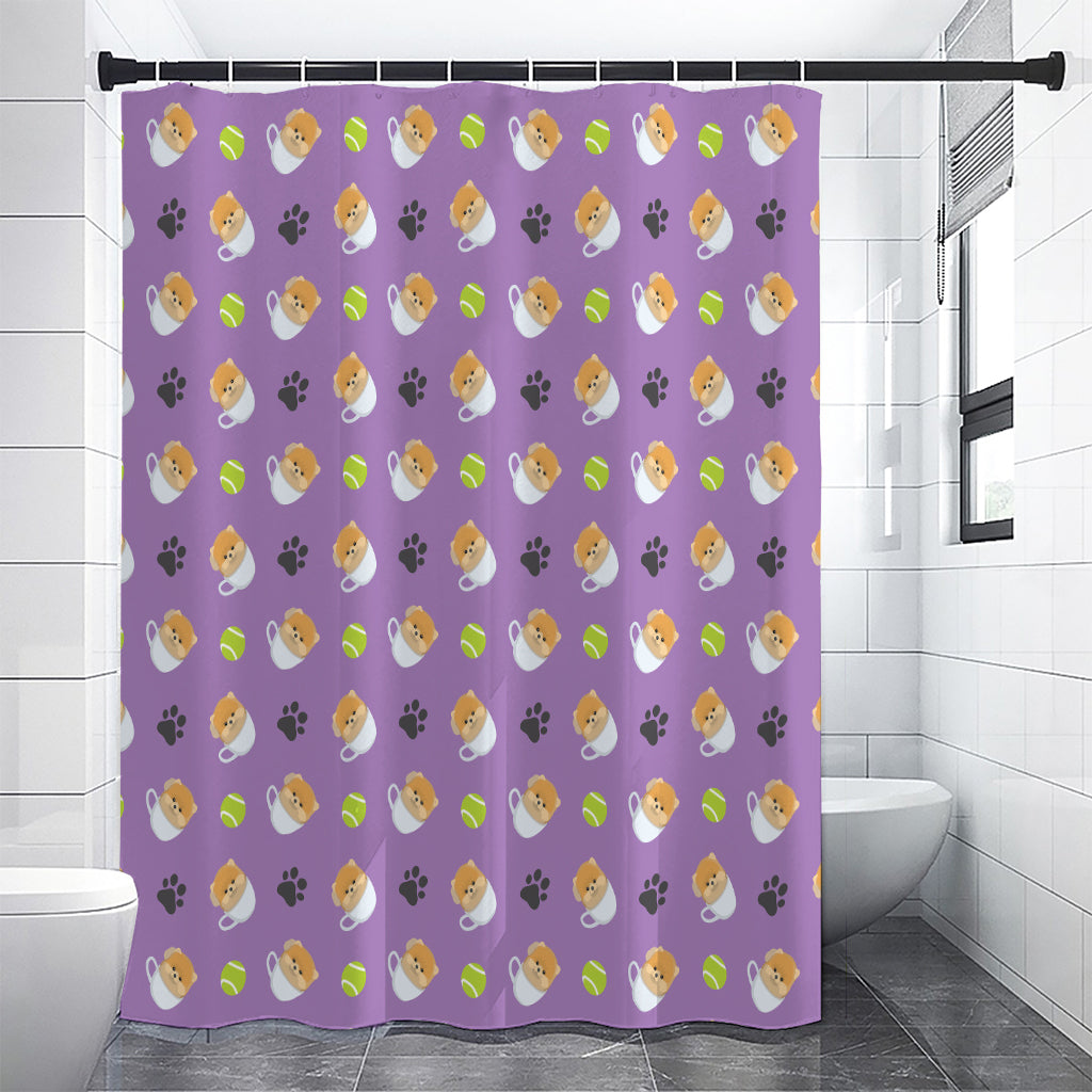 Pomeranian In Tea Cup Pattern Print Shower Curtain