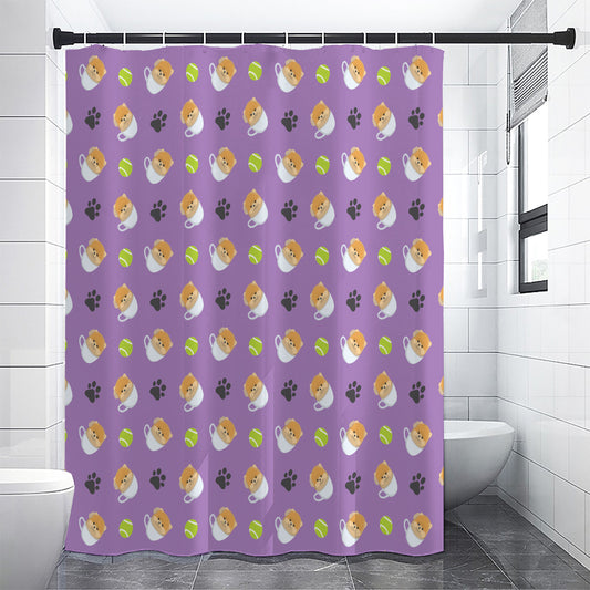 Pomeranian In Tea Cup Pattern Print Shower Curtain