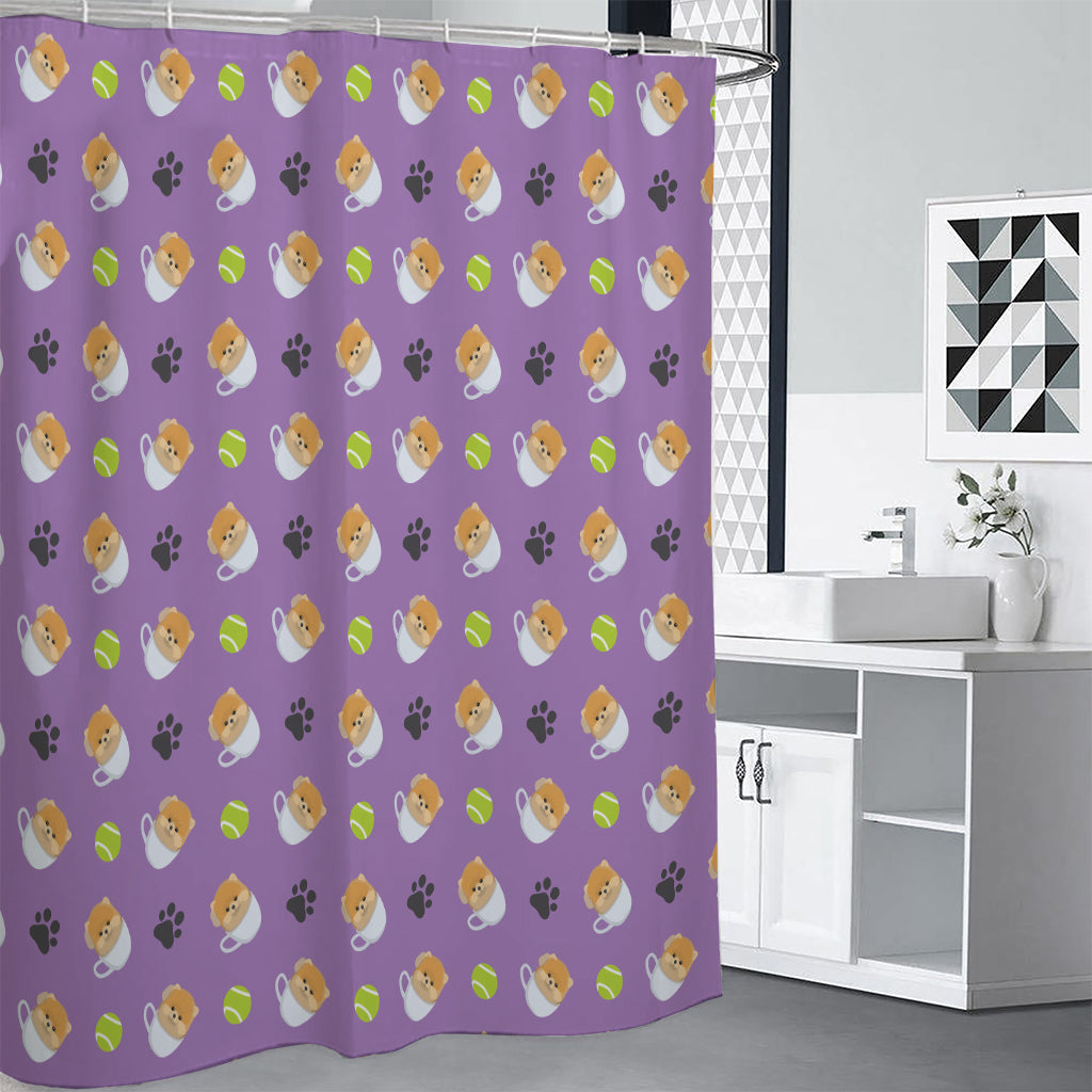 Pomeranian In Tea Cup Pattern Print Shower Curtain