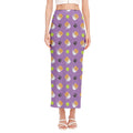Pomeranian In Tea Cup Pattern Print Side Slit Maxi Skirt