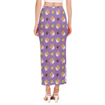 Pomeranian In Tea Cup Pattern Print Side Slit Maxi Skirt