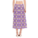 Pomeranian In Tea Cup Pattern Print Side Slit Midi Skirt