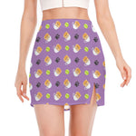 Pomeranian In Tea Cup Pattern Print Side Slit Mini Skirt