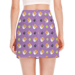 Pomeranian In Tea Cup Pattern Print Side Slit Mini Skirt