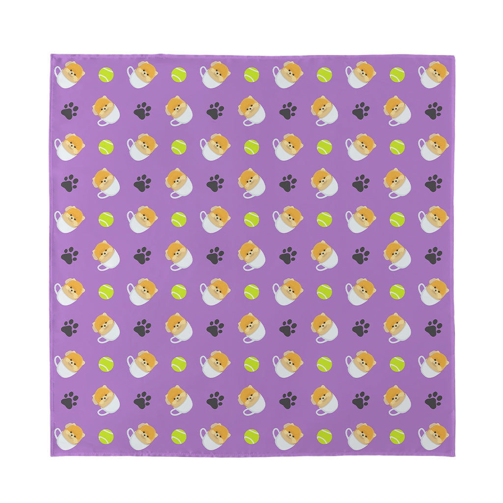 Pomeranian In Tea Cup Pattern Print Silk Bandana