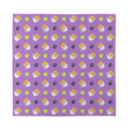 Pomeranian In Tea Cup Pattern Print Silk Bandana