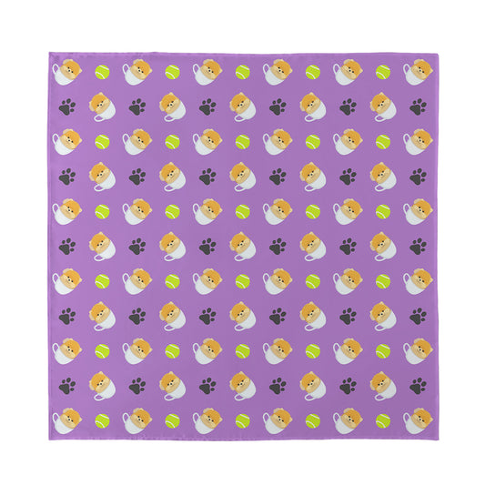 Pomeranian In Tea Cup Pattern Print Silk Bandana