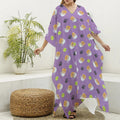 Pomeranian In Tea Cup Pattern Print Silk V-Neck Kaftan Dress