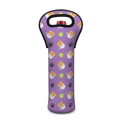 Pomeranian In Tea Cup Pattern Print Single Neoprene Wine Tote