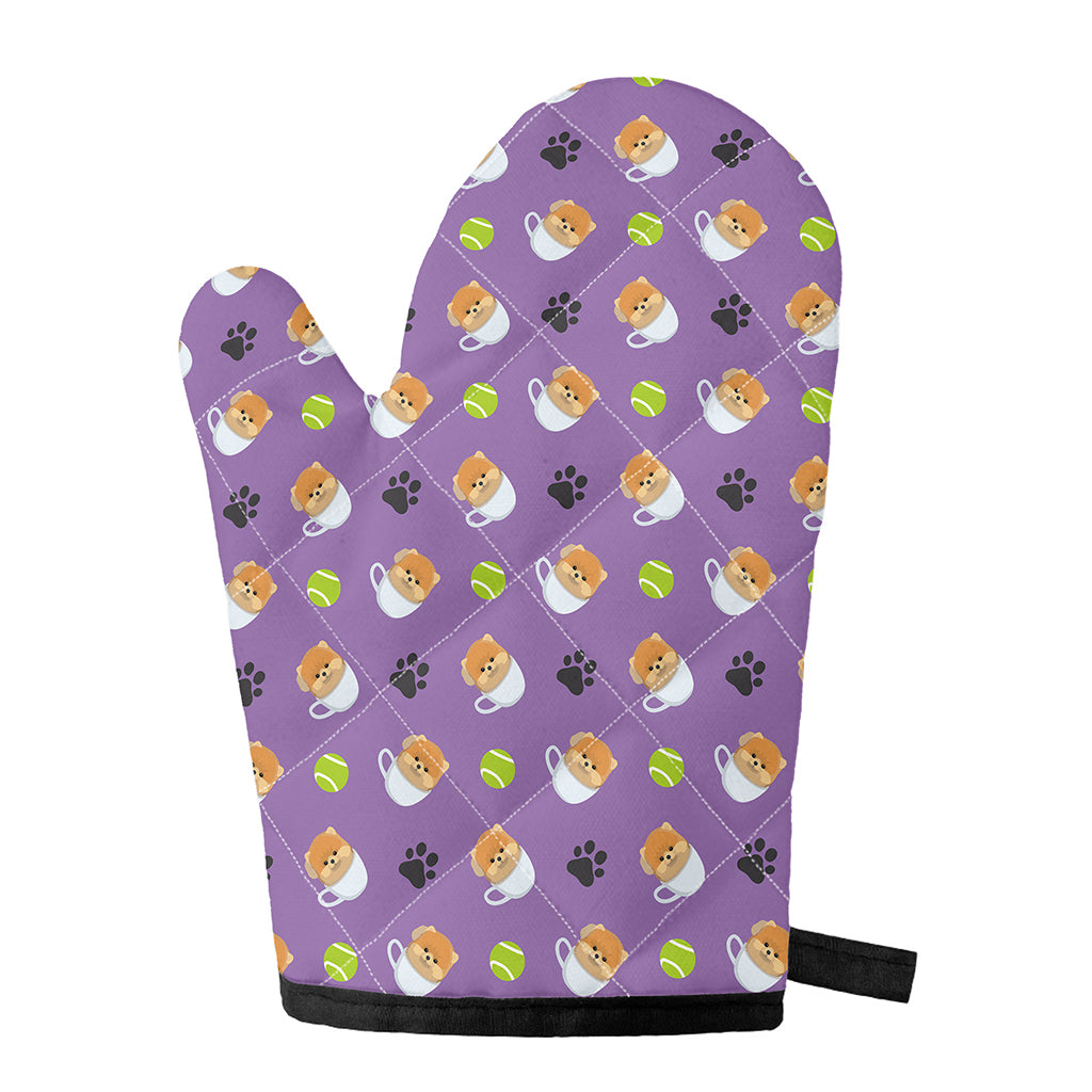 Pomeranian In Tea Cup Pattern Print Single Oven Mitt