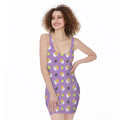 Pomeranian In Tea Cup Pattern Print Sleeveless Bodycon Dress
