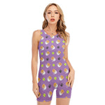 Pomeranian In Tea Cup Pattern Print Sleeveless One Piece Swimsuit
