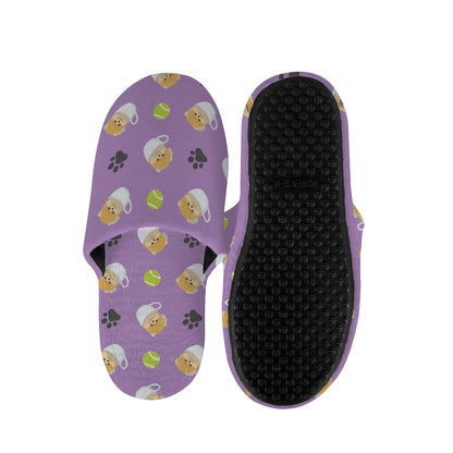 Pomeranian In Tea Cup Pattern Print Slippers