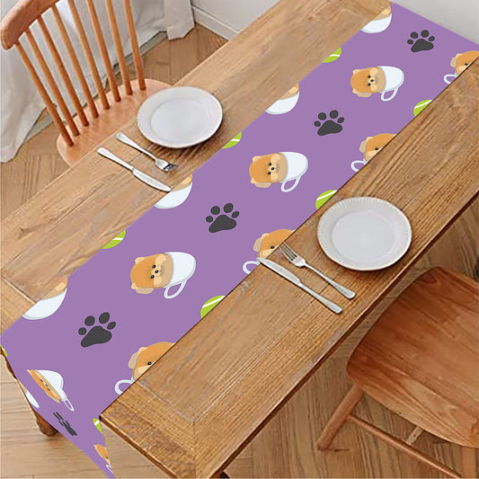 Pomeranian In Tea Cup Pattern Print Table Runner