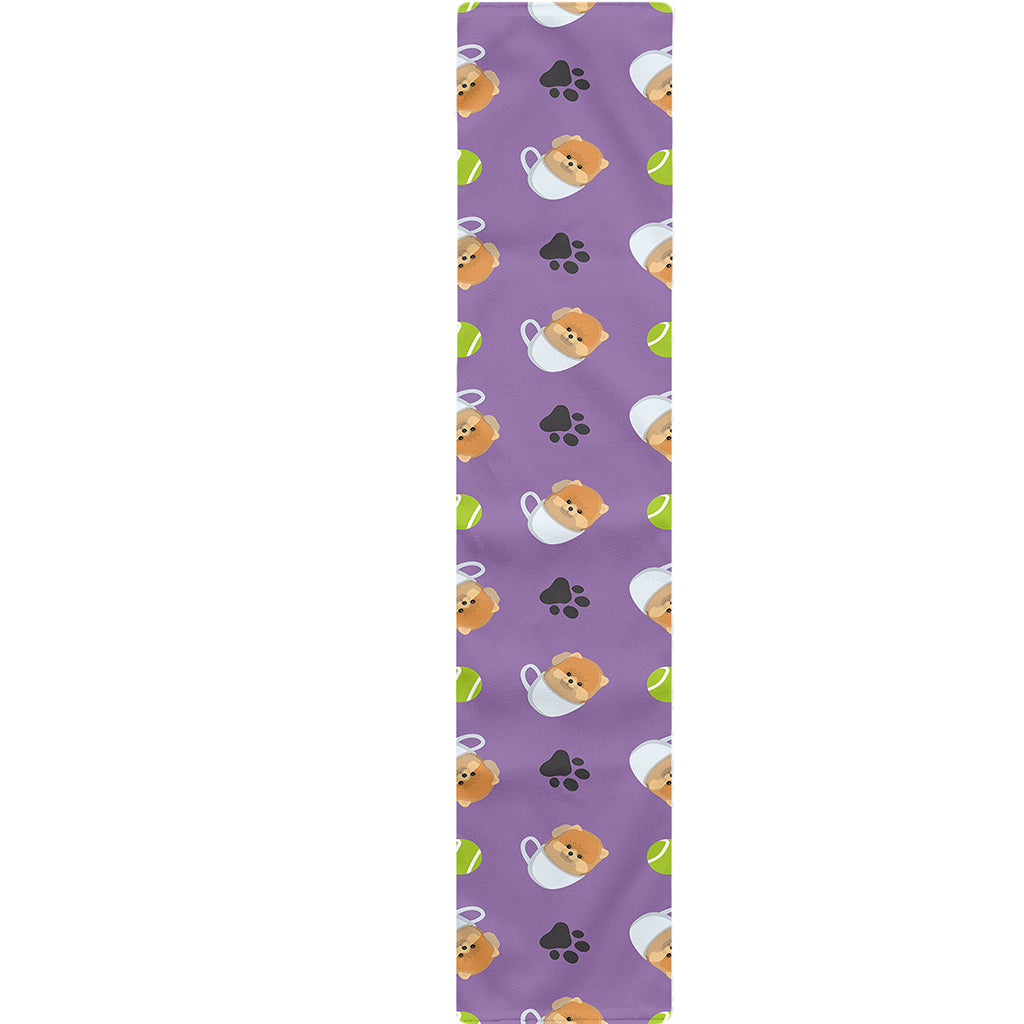 Pomeranian In Tea Cup Pattern Print Table Runner