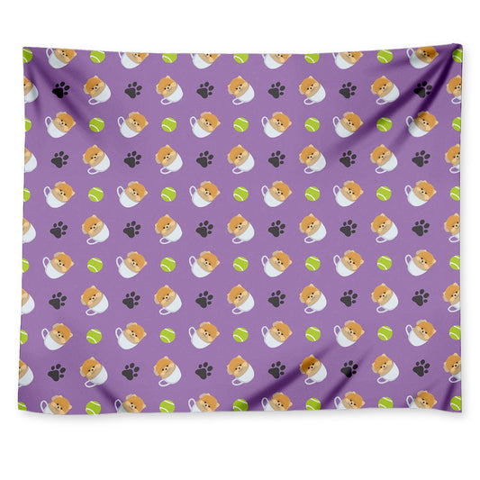 Pomeranian In Tea Cup Pattern Print Tapestry