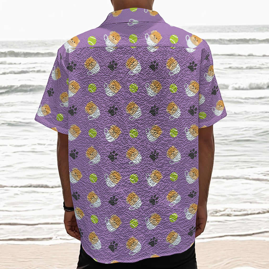 Pomeranian In Tea Cup Pattern Print Textured Short Sleeve Shirt