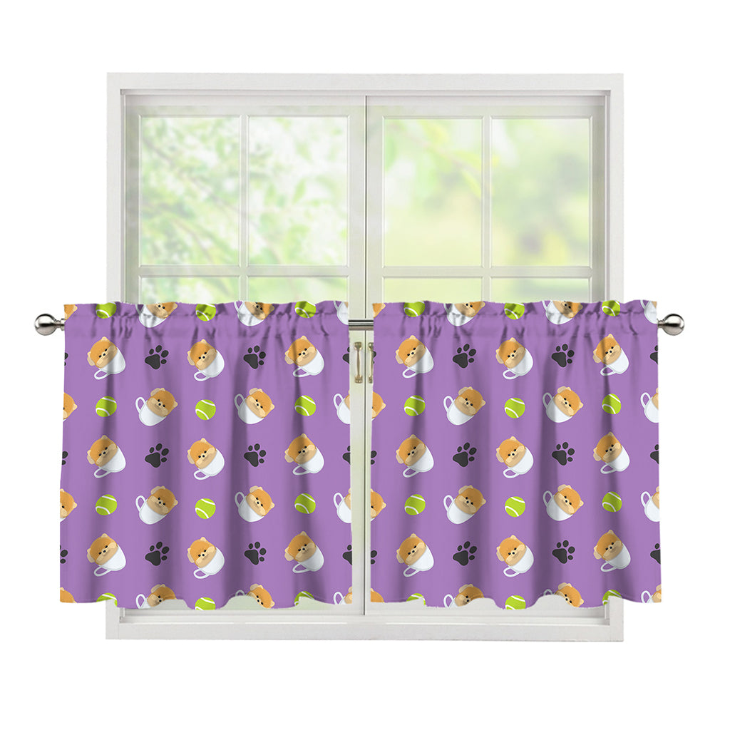 Pomeranian In Tea Cup Pattern Print Tier Curtains