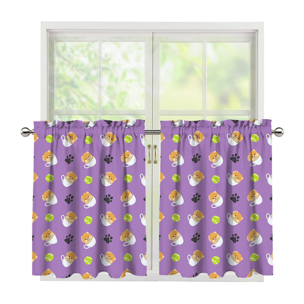 Pomeranian In Tea Cup Pattern Print Tier Curtains