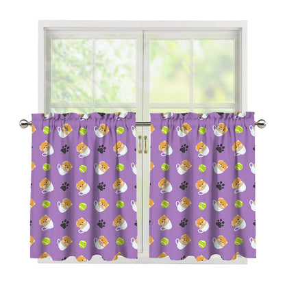 Pomeranian In Tea Cup Pattern Print Tier Curtains