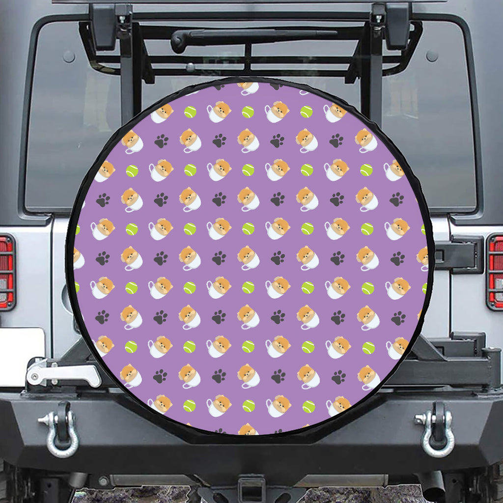 Pomeranian In Tea Cup Pattern Print Tire Cover