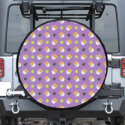 Pomeranian In Tea Cup Pattern Print Tire Cover