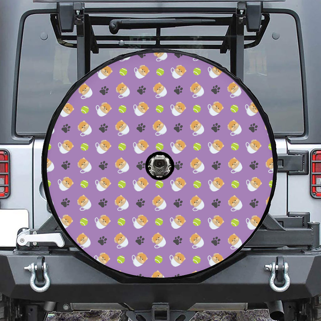 Pomeranian In Tea Cup Pattern Print Tire Cover With Camera Hole