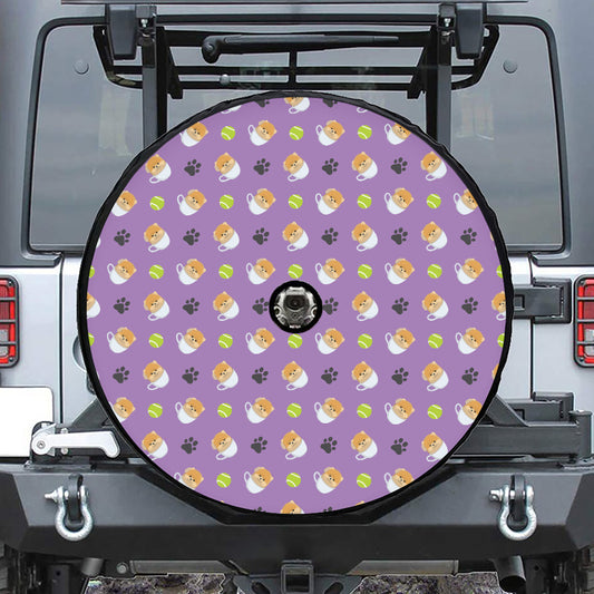 Pomeranian In Tea Cup Pattern Print Tire Cover With Camera Hole