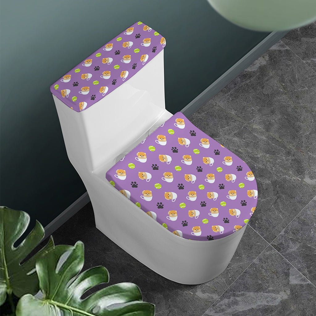 Pomeranian In Tea Cup Pattern Print Toilet Lid And Tank Cover Set