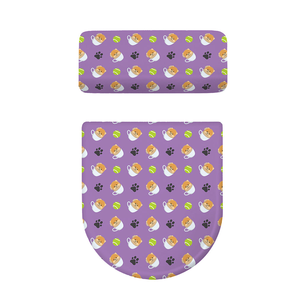 Pomeranian In Tea Cup Pattern Print Toilet Lid And Tank Cover Set