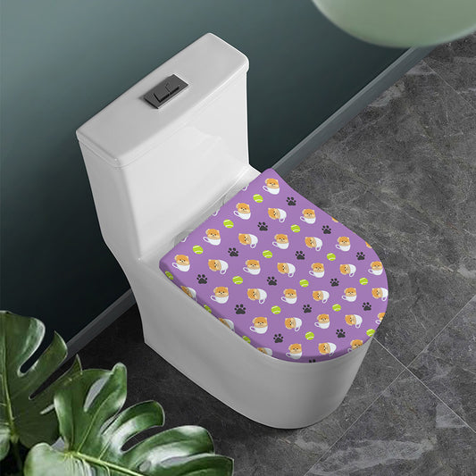 Pomeranian In Tea Cup Pattern Print Toilet Lid Cover