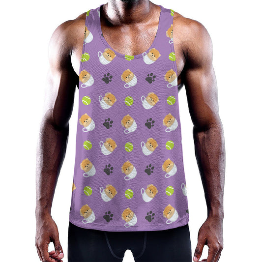 Pomeranian In Tea Cup Pattern Print Training Tank Top