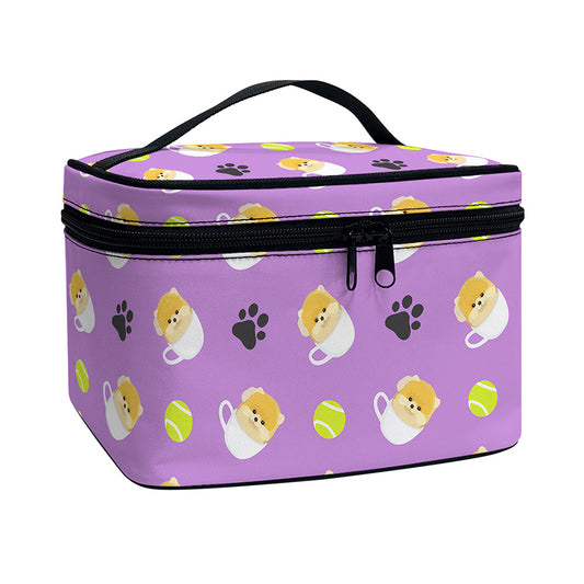 Pomeranian In Tea Cup Pattern Print Travel Makeup Bag