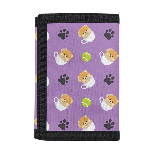 Pomeranian In Tea Cup Pattern Print Trifold Wallet