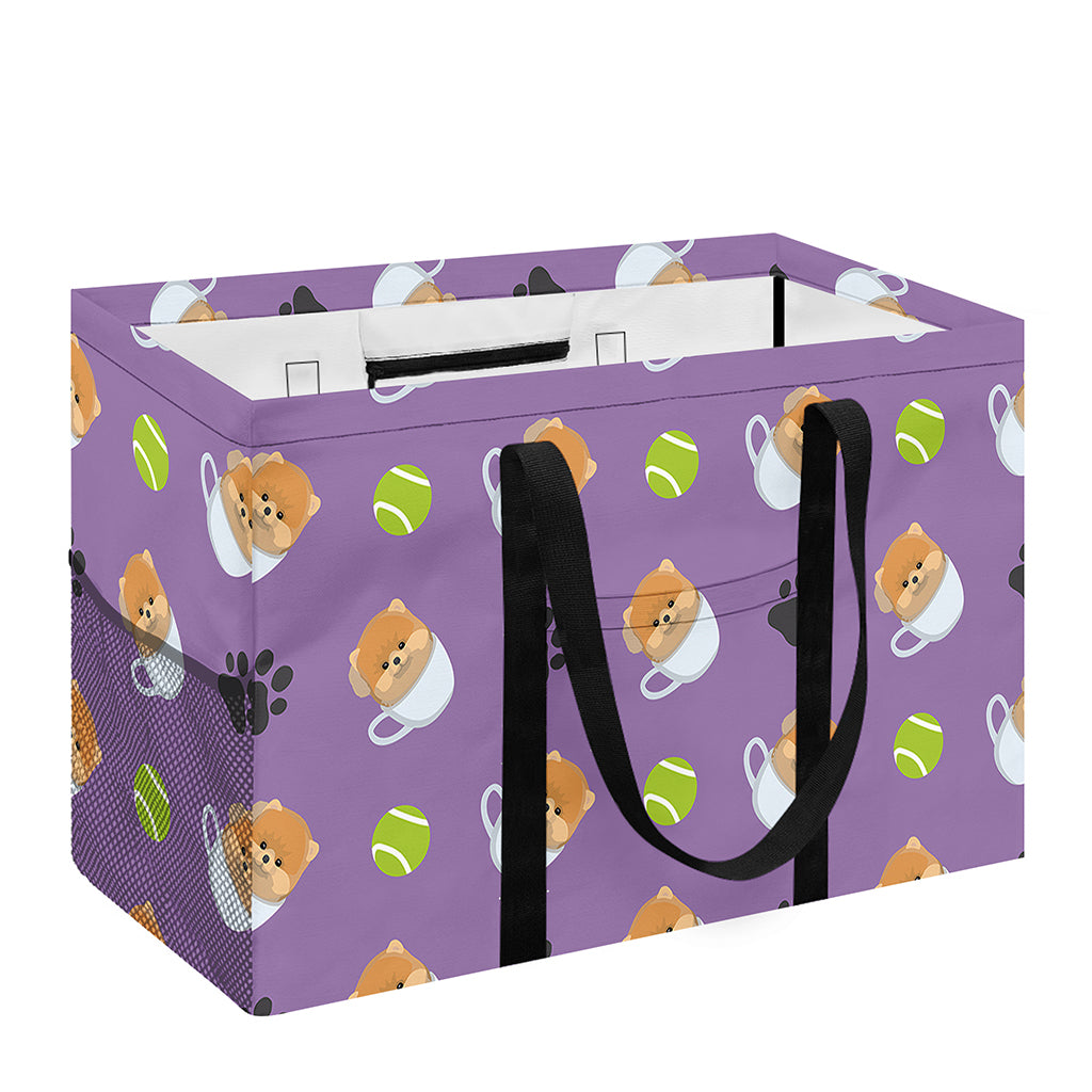 Pomeranian In Tea Cup Pattern Print Utility Tote Bag