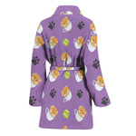 Pomeranian In Tea Cup Pattern Print Women's Bathrobe