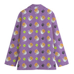 Pomeranian In Tea Cup Pattern Print Women's Cotton Blazer